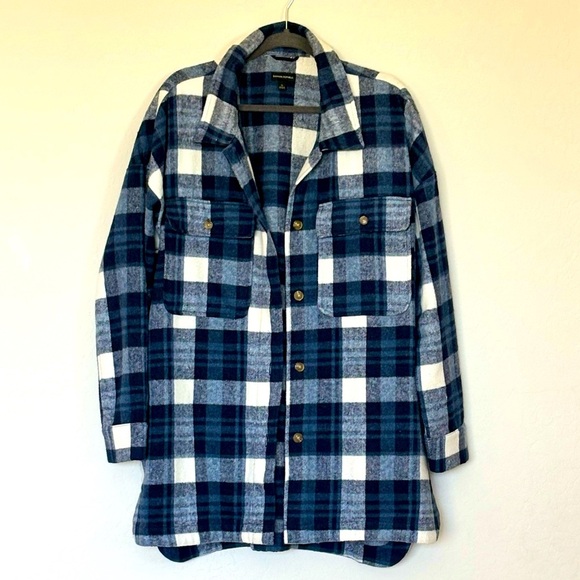 Banana Republic Womens Heavy Flannel Shirt Jacket Shacket Oversized Plaid XL - Picture 1 of 7